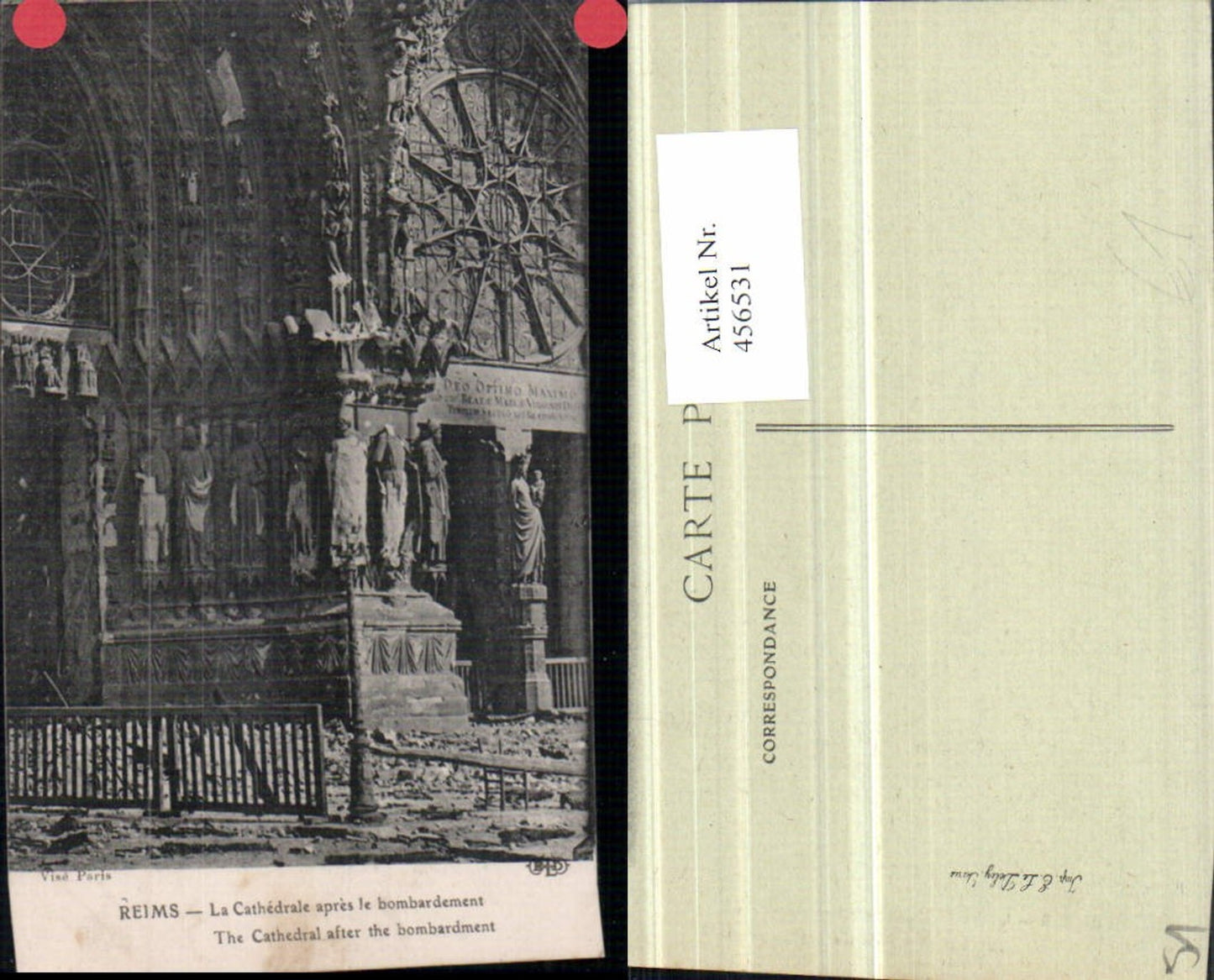 456531,Champagne-Ardenne Marne Reims Cathedrale apres bombardement Zerstörung