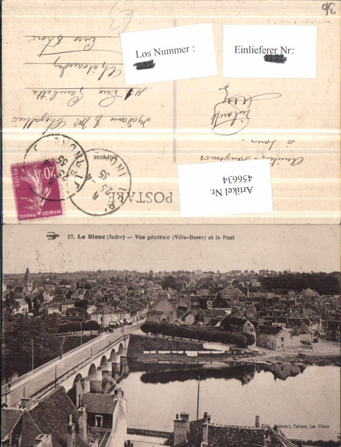 456634,Centre Indre Le Blanc Vue generale et le Pont Totale Brücke