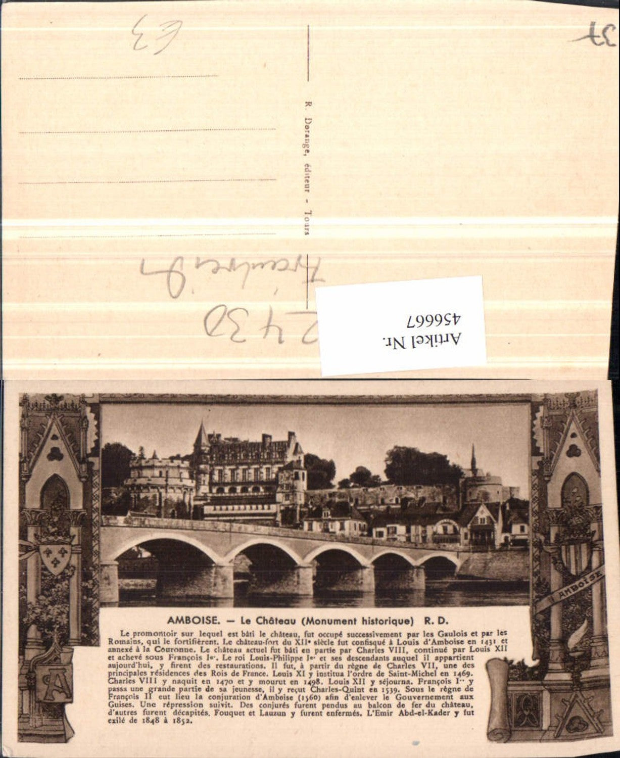 456667,Centre Indre-et-Loire Amboise Le Chateau Schloss Brücke Text