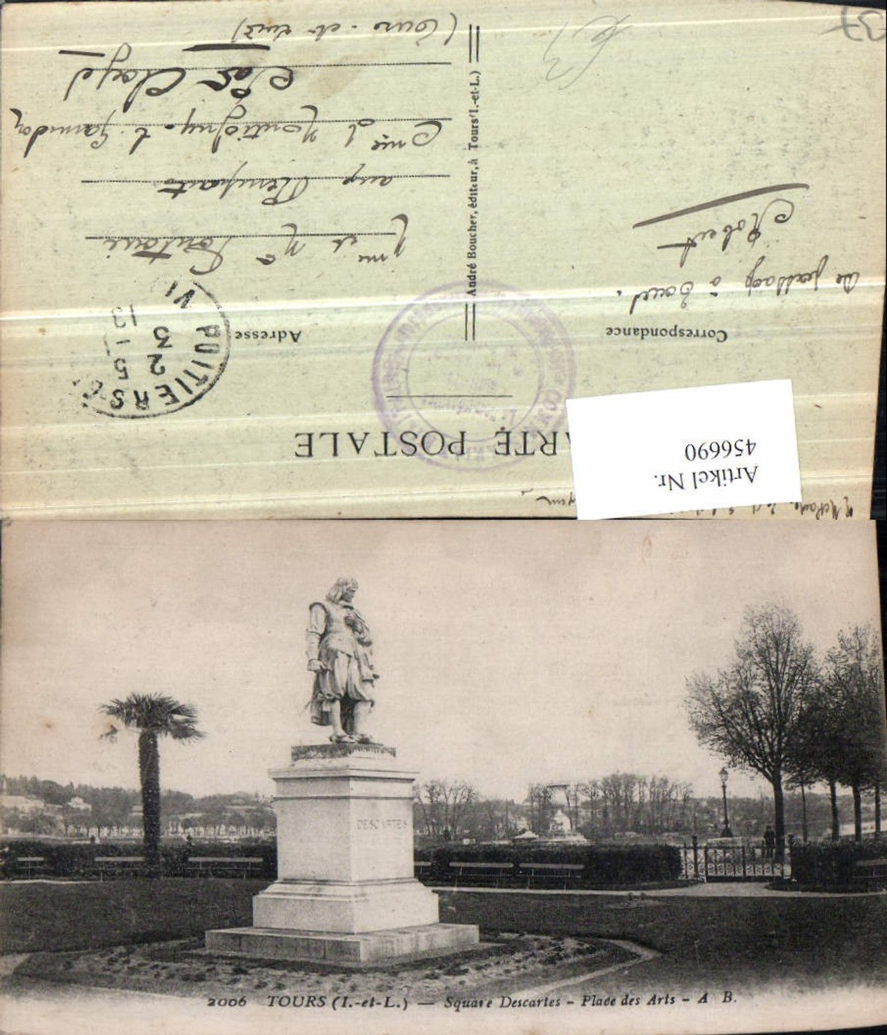 456690,Centre Indre-et-Loire Tours Square Descartes Denkmal Statue