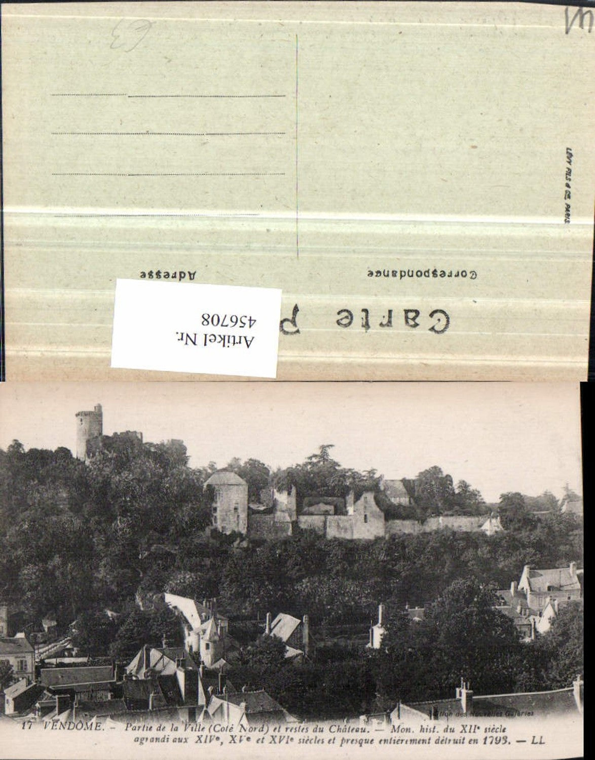 456708,Centre Loire-et-Cher Vendome Partie de la Ville et Chateau Ruine