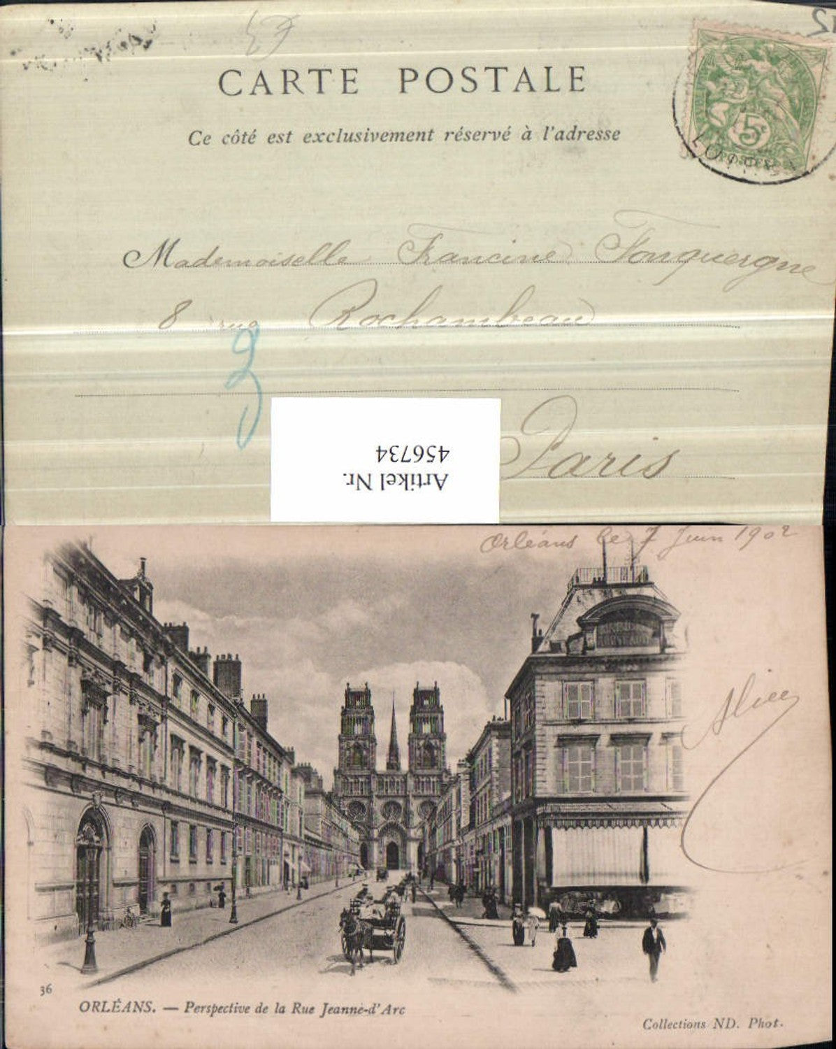 456734,Centre Loiret Orleans Rue Jeanne d'Arc Straßenansicht Kirche