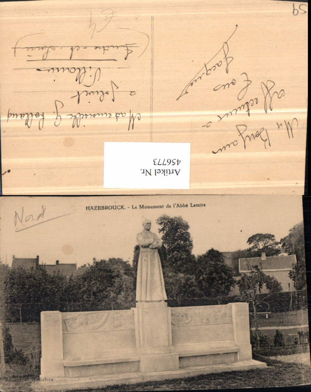 456773,Nord-Pas-de-Calais Nord Hazebrouck Monument de Abbe Lemire Statue