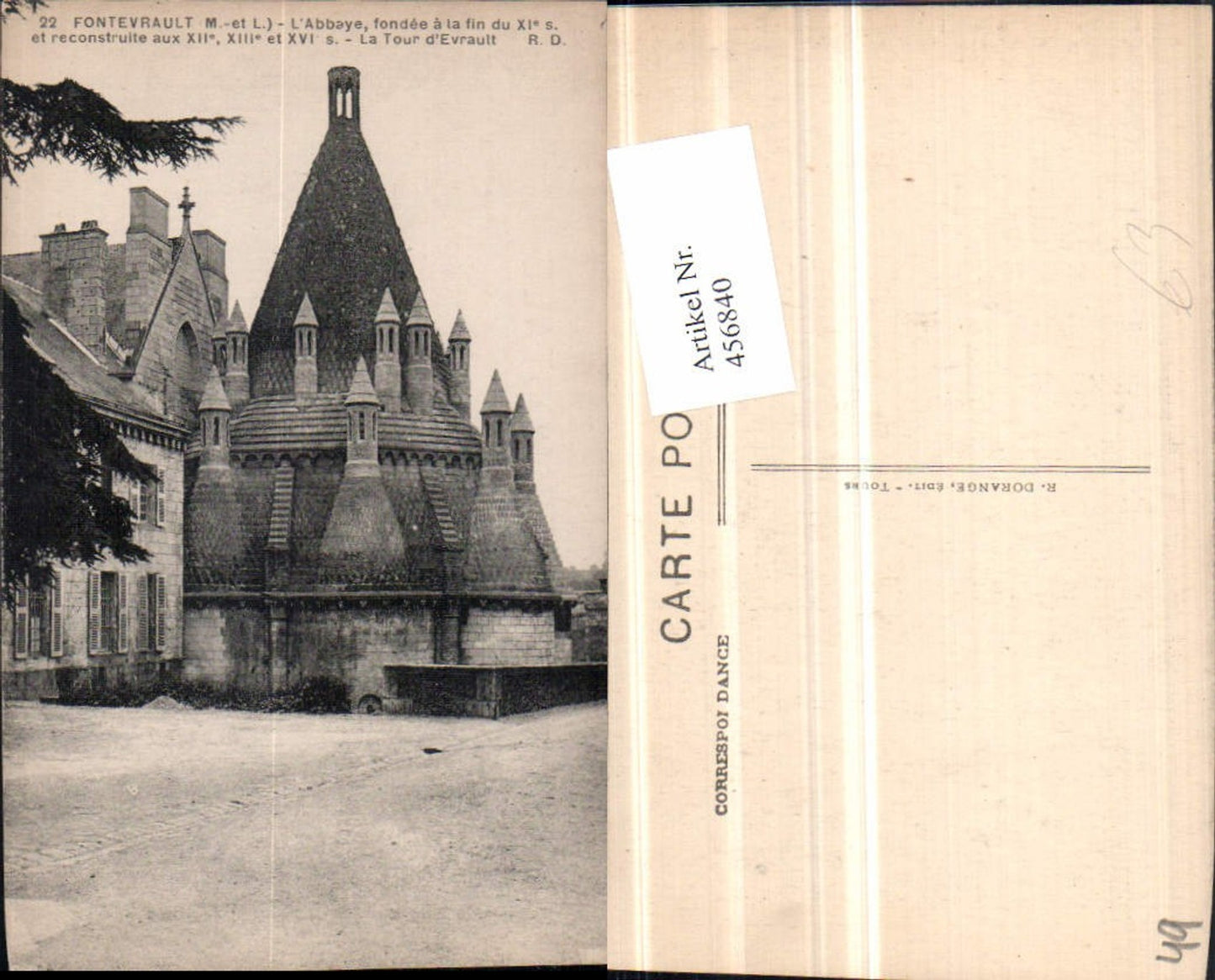 456840,Pays da la Loire Maine-et-Loire Fontevrault Abbaye Abtei Turm