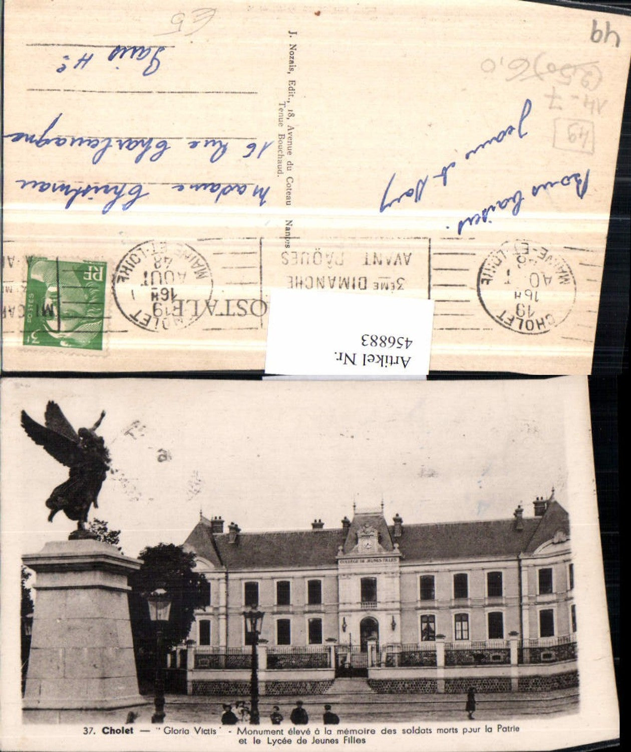 456883,Pays de la Loire Maine-et-Loire Cholet Gloria Victis Monument Statue Schule
