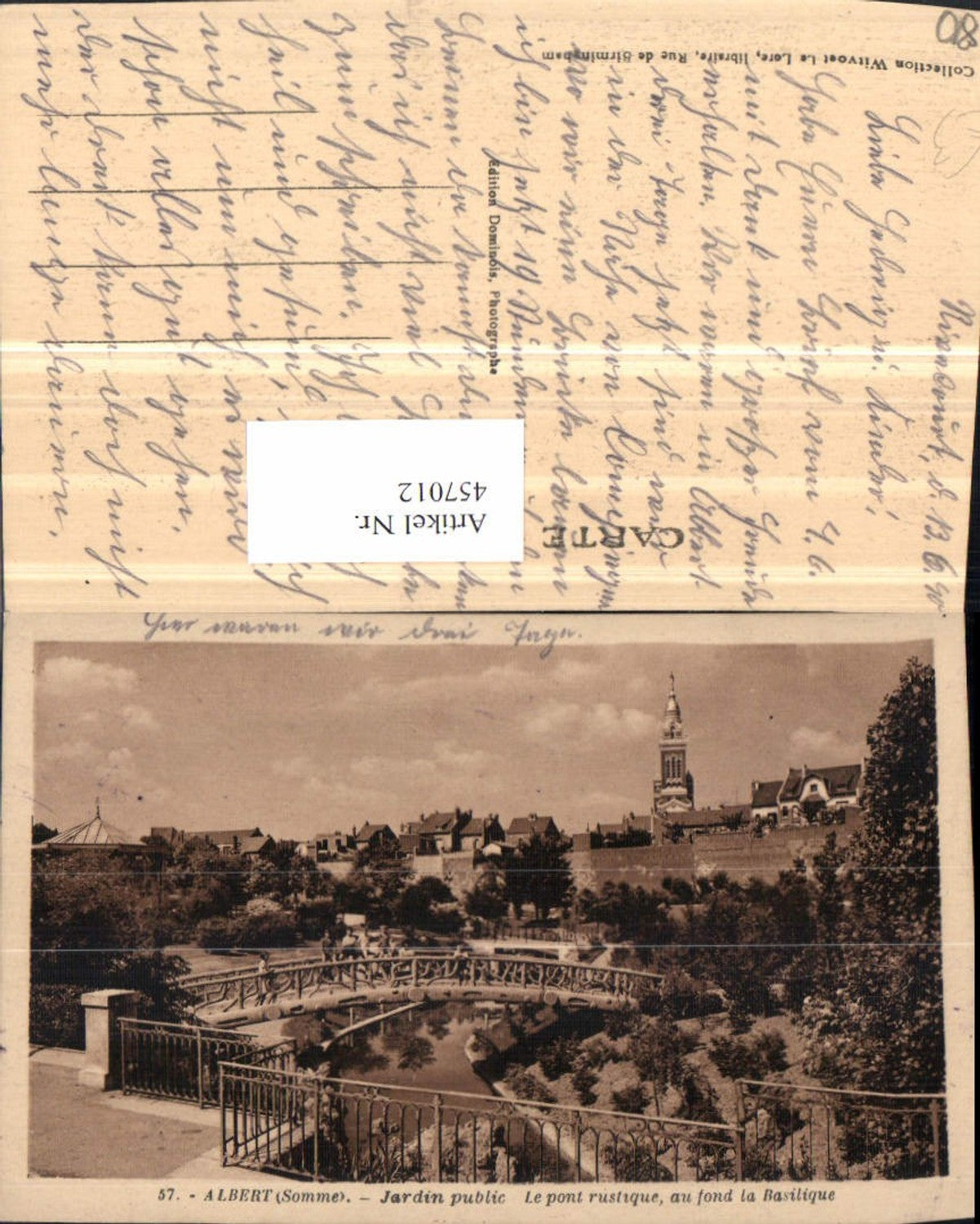 457012,Picardie Somme Albert Jardin public Park Brücke Kirche