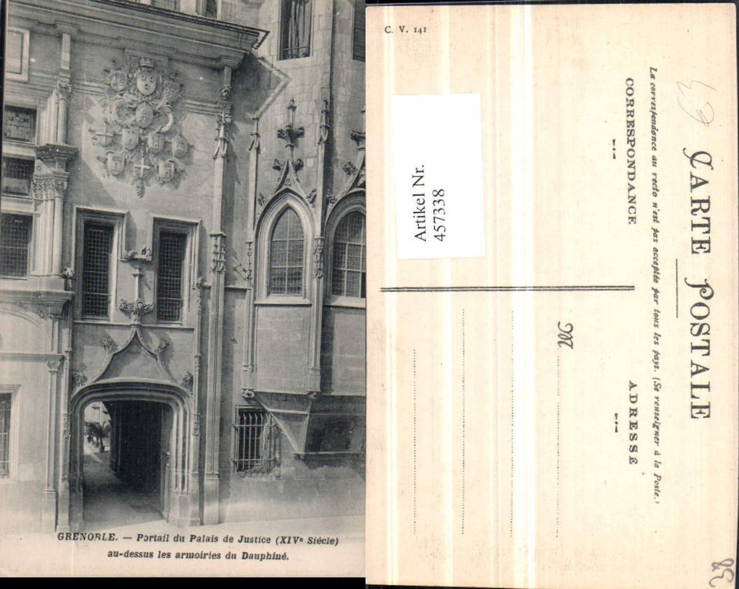 457338,Rhone-Alpes Isere Grenoble Portail du Palais Justice Justizpalast