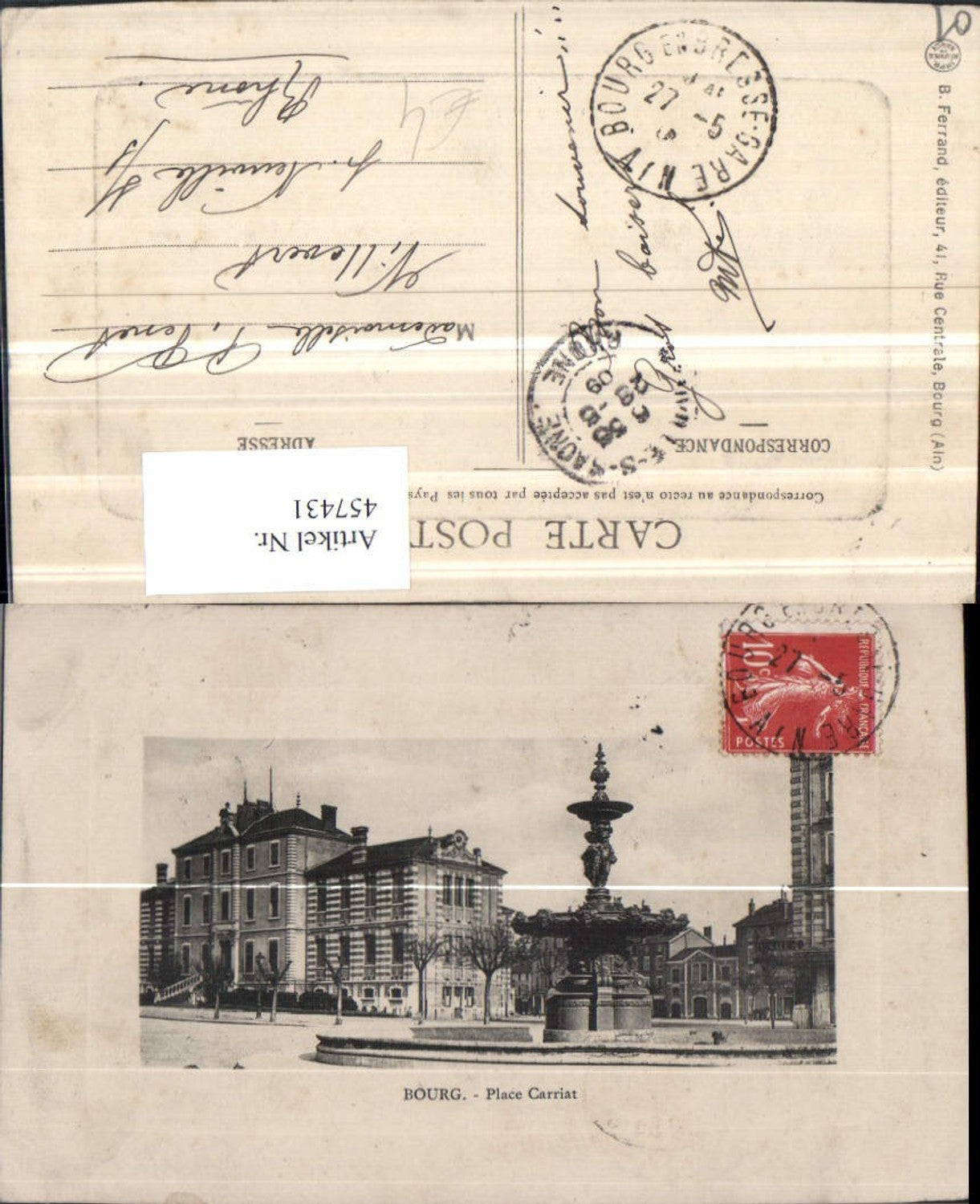 457431,Rhone-Alpes Ain Bourg Place Carriat Platz Brunnen