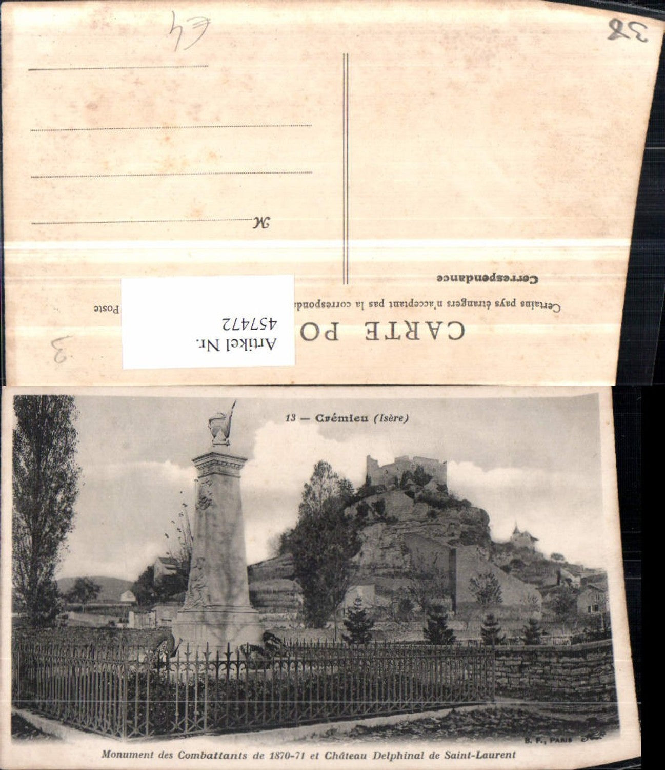 457472,Rhone-Alpes Isere Cremieu Monument Combattants et Chateau Delphinal