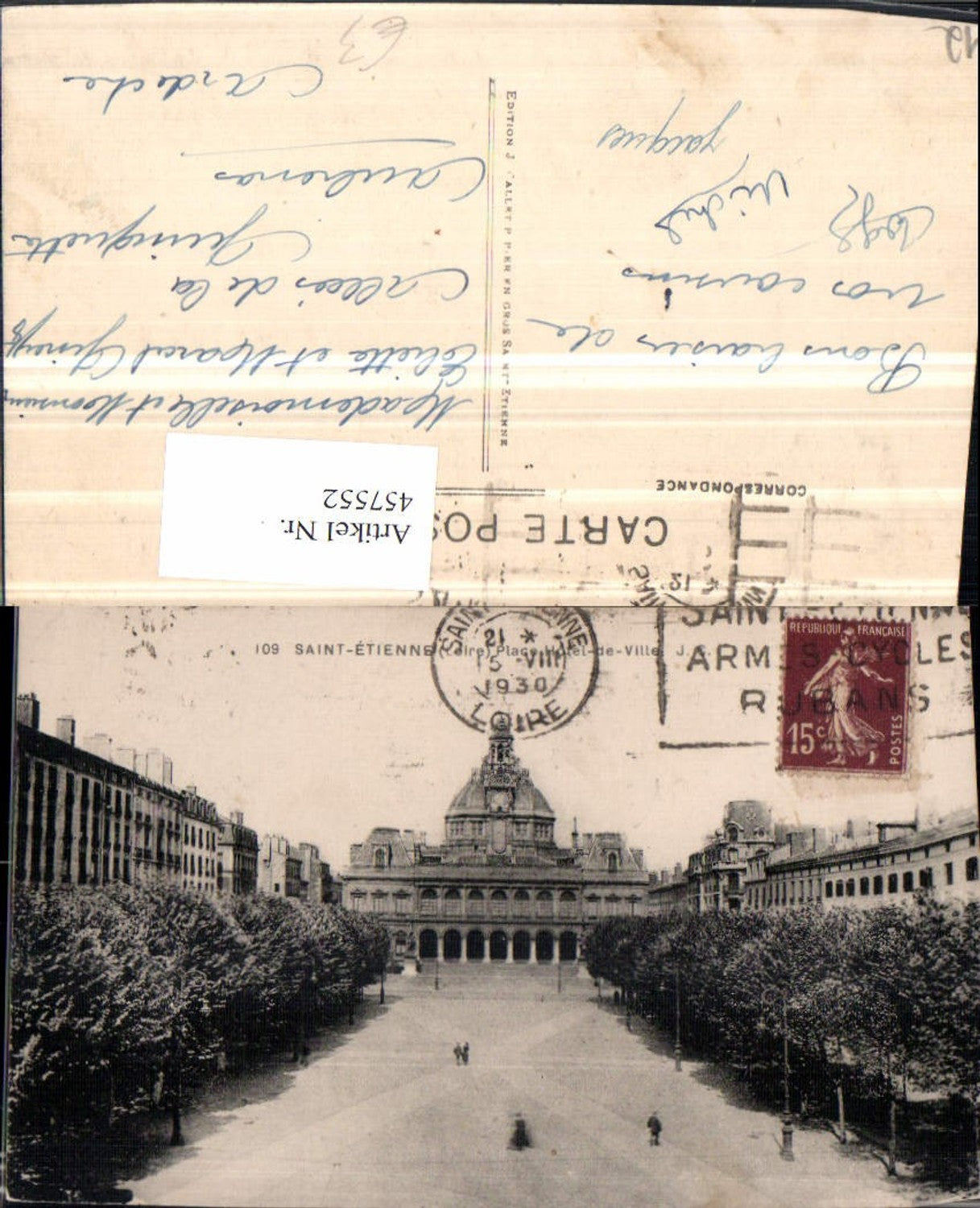 457552,Rhone-Alpes Loire Saint-Etienne Place Hotel-de-Ville Rathausplatz