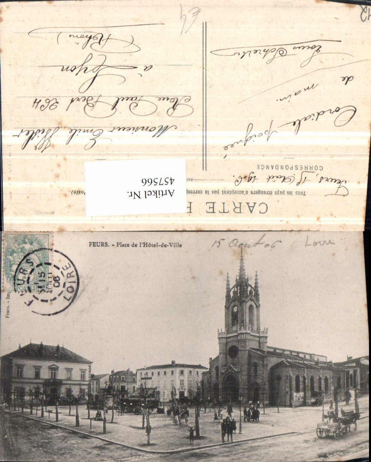 457566,Rhone-Alpes Loire Feurs Place de Hotel-de-Ville Rathausplatz Kirche