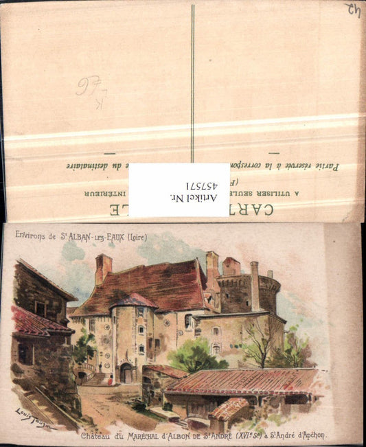 457571,Künstler Litho Louis Tauzin Rhone-Alpes Loire St Alban-les-Eaux Chateau Schloss