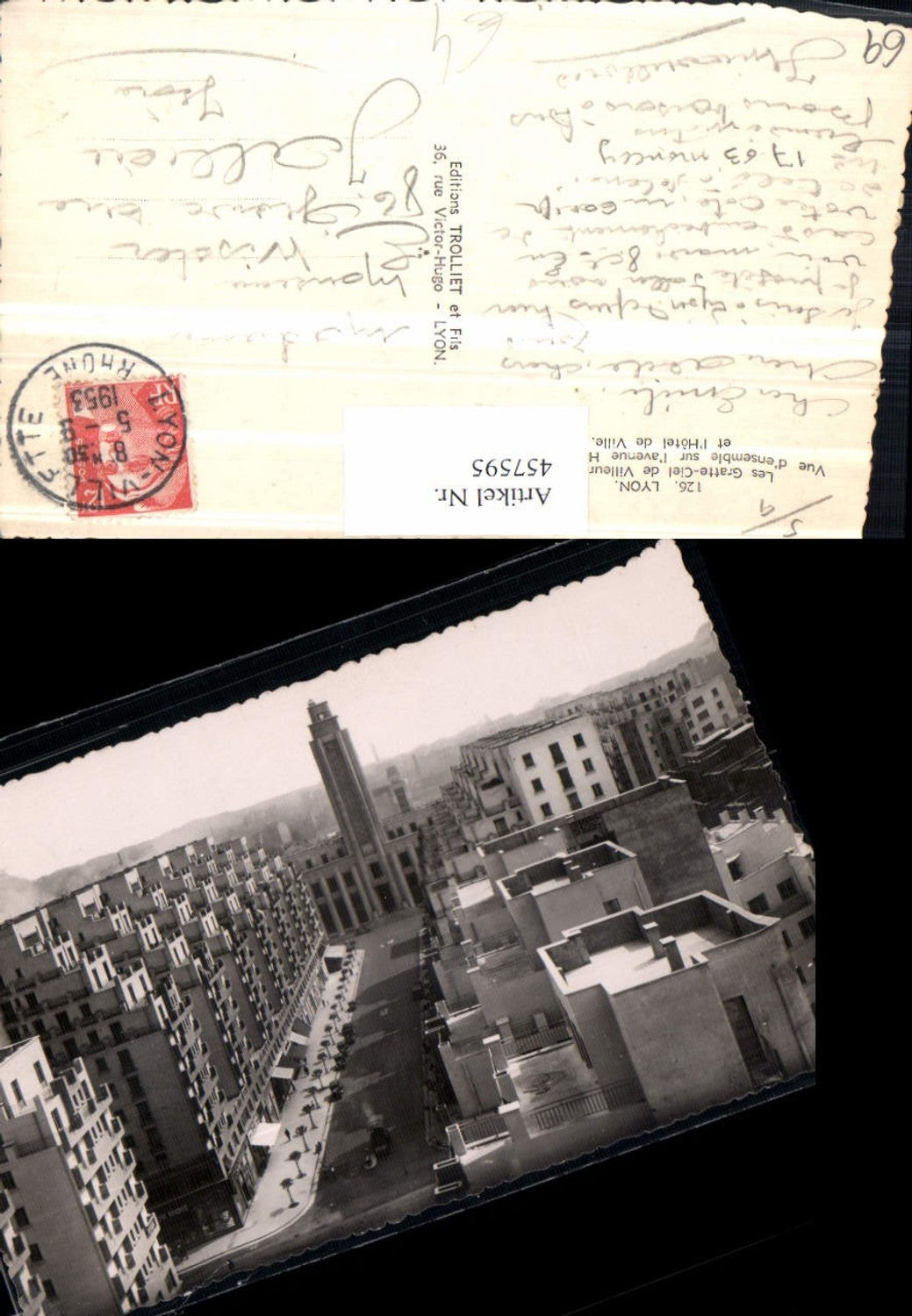 457595,Rhone-Alpes Rhone Lyon Gratte-Ciel de Villeurbanne Straße Rathaus