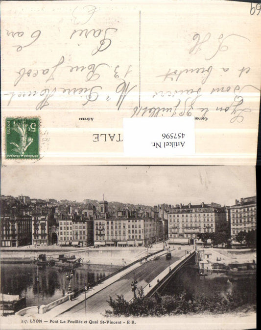 457596,Rhone-Alpes Rhone Lyon Pont Feuillee et Quai St-Vincent Brücke
