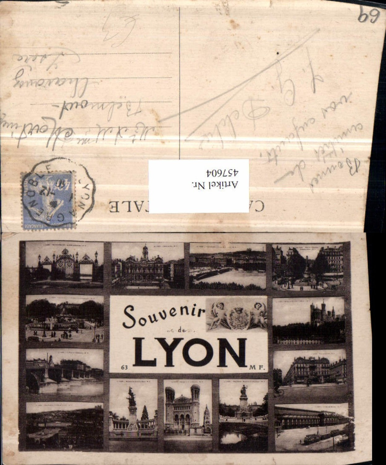 457604.Rhone-Alpes Rhone Lyon Totale Kirche Brücke Bahnhof Mehrbildkarte