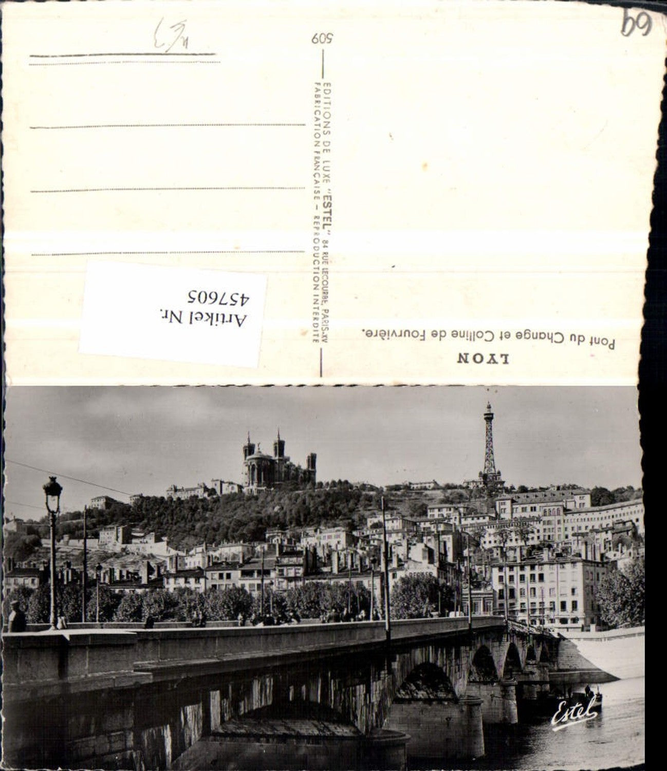 457605.Rhone-Alpes Rhone Lyon Pont Change et Colline Fourviere Brücke