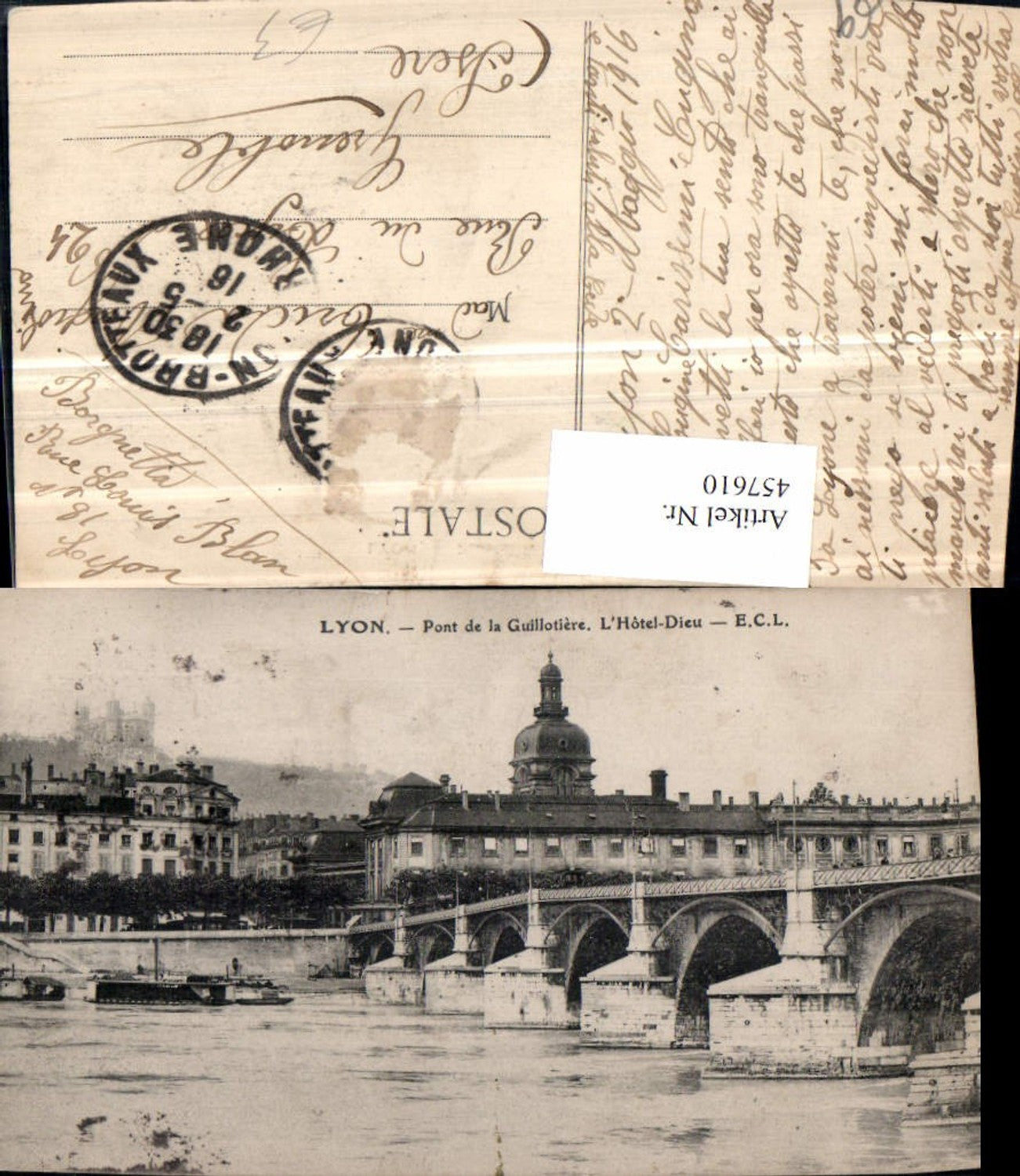 457610.Rhone-Alpes Rhone Lyon Pont Guillotiere Hotel-Dieu Brücke