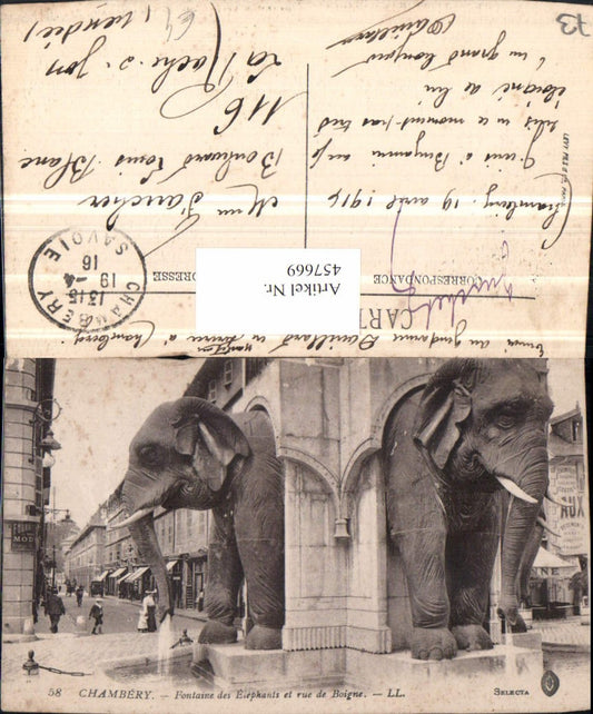 457669,Rhone-Alpes Savoie Chambery Fontaine Elephants Elefanten Brunnen