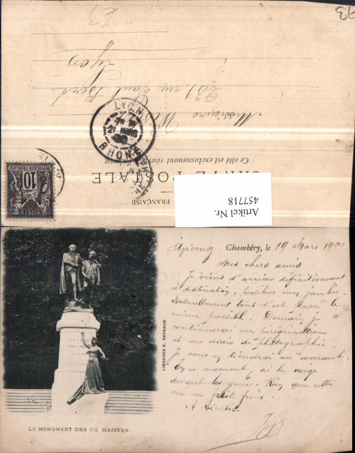 457718,Rhone-Alpes Savoie Chambery Monument des de Maistre Statue