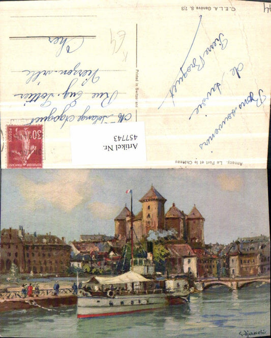 457743,Künstler AK Rhone-Alpes Haute-Savoie Annecy Port et Chateau Dampfer