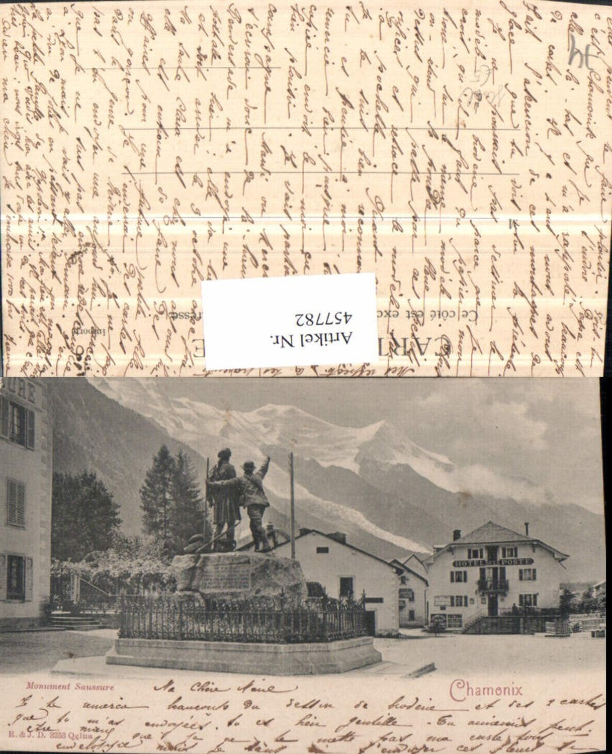 457782,Rhone-Alpes Haute-Savoie Chamonix Monument Saussure Statue Post