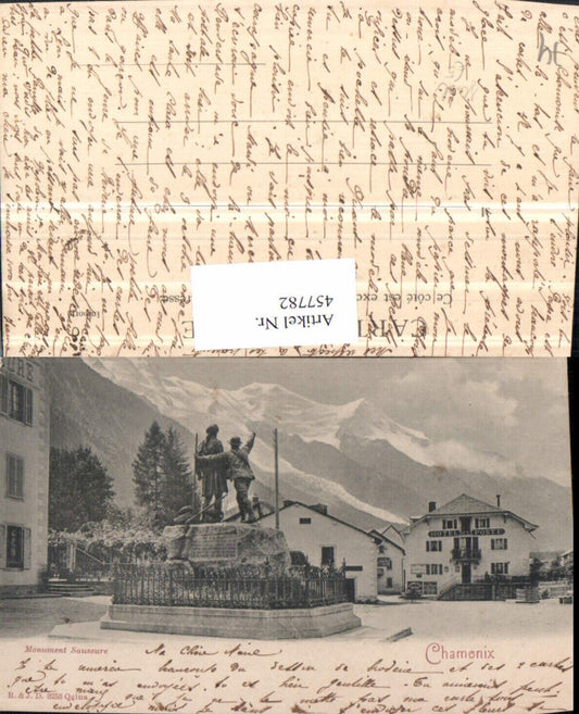 457782,Rhone-Alpes Haute-Savoie Chamonix Monument Saussure Statue Post