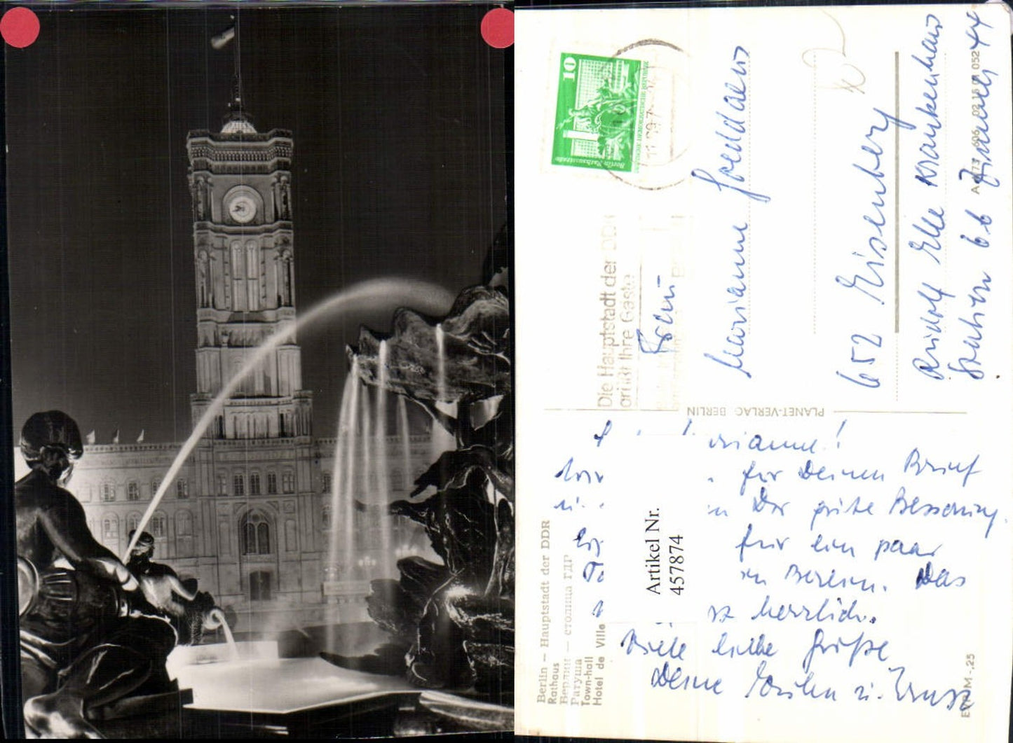 457874,Berlin Rathaus b. Nacht Brunnen