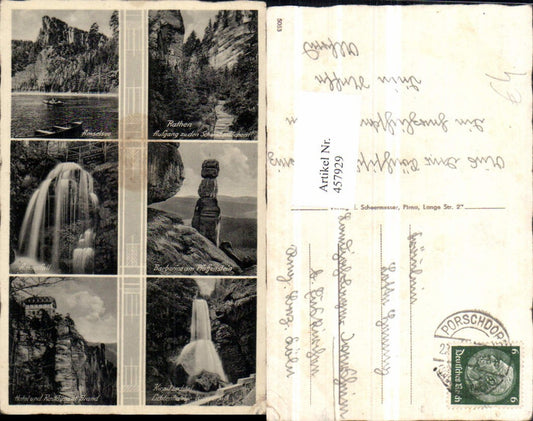 457929,Rathen Amselsee Wasserfall Barbarine Mehrbildkarte