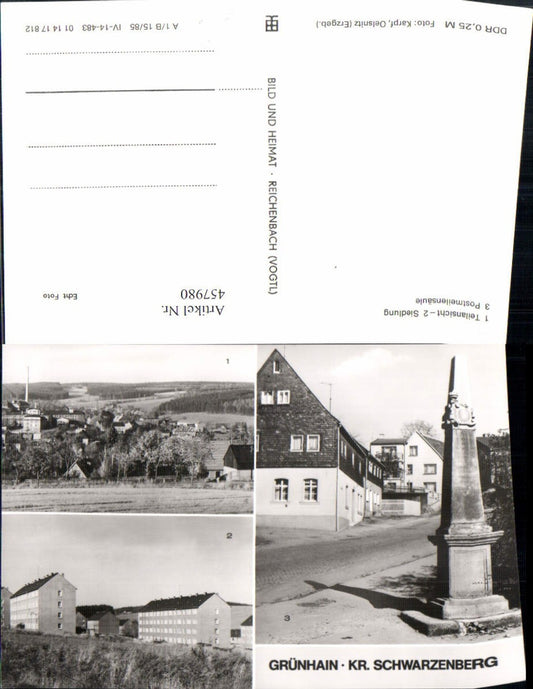 457980,Grünhain Totale Siedlung Postmeilensäule Mehrbildkarte pub VEB
