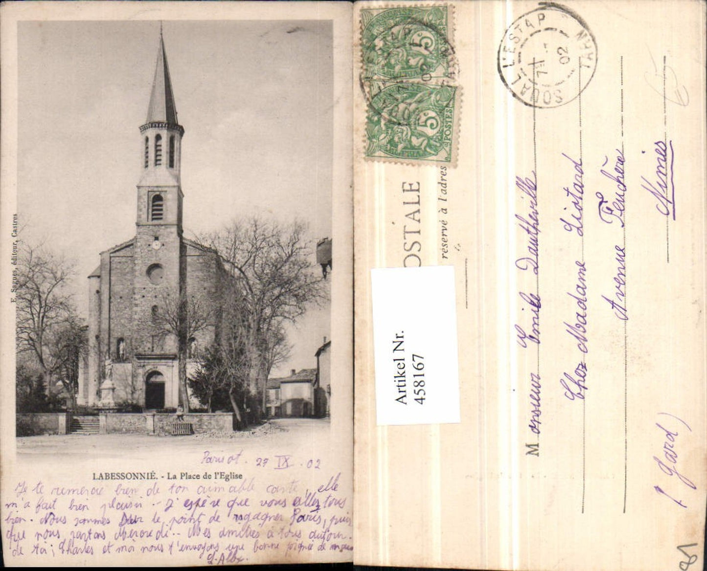 458167,Midi-Pyrenees Tarn Labessonnie Place Eglise Kirche