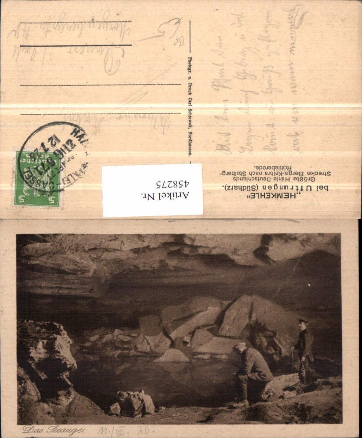 458275,Uftrungen Höhle Seeauge Bahnpost Zug 571 nach Cassel