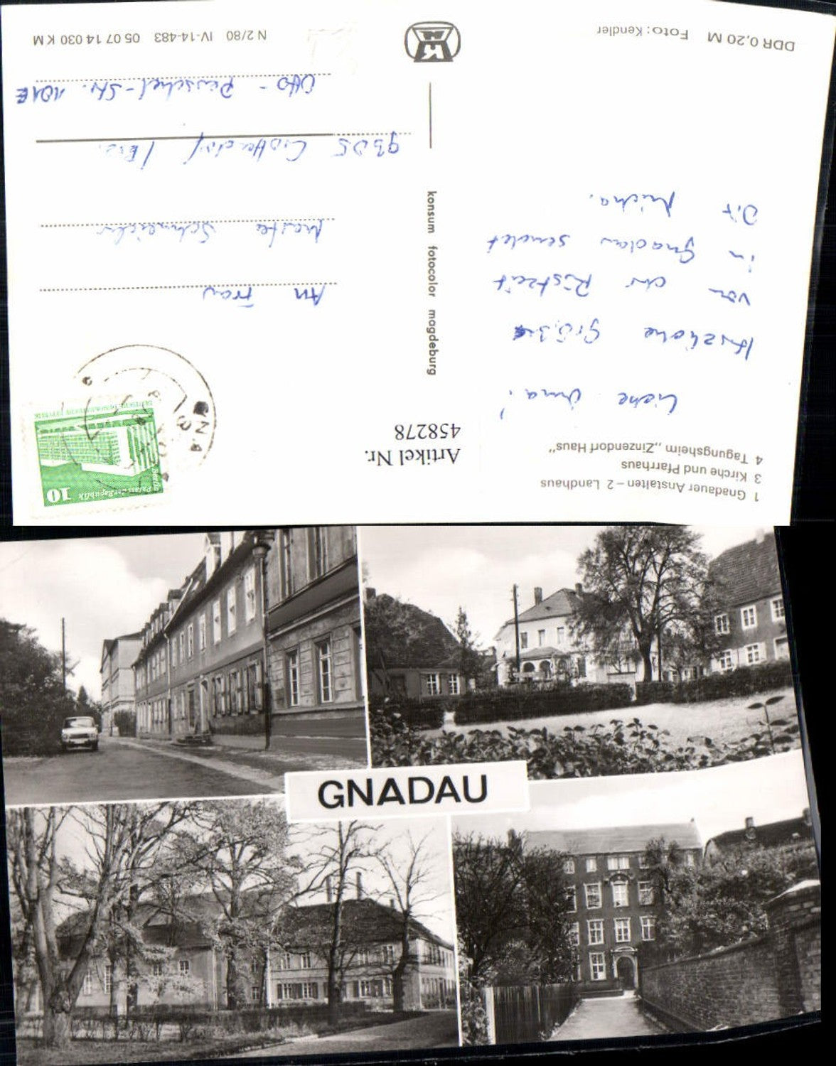 458278,Gnadau Landhaus Kirche Pfarrhaus Mehrbildkarte