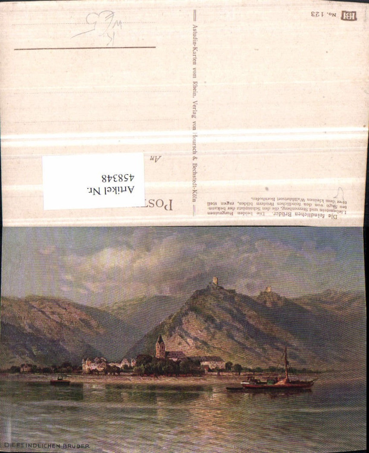 458348,Künstler AK N. Astudin Burgruine Liebenstein Sterrenberg b. Kamp-Bornhofen