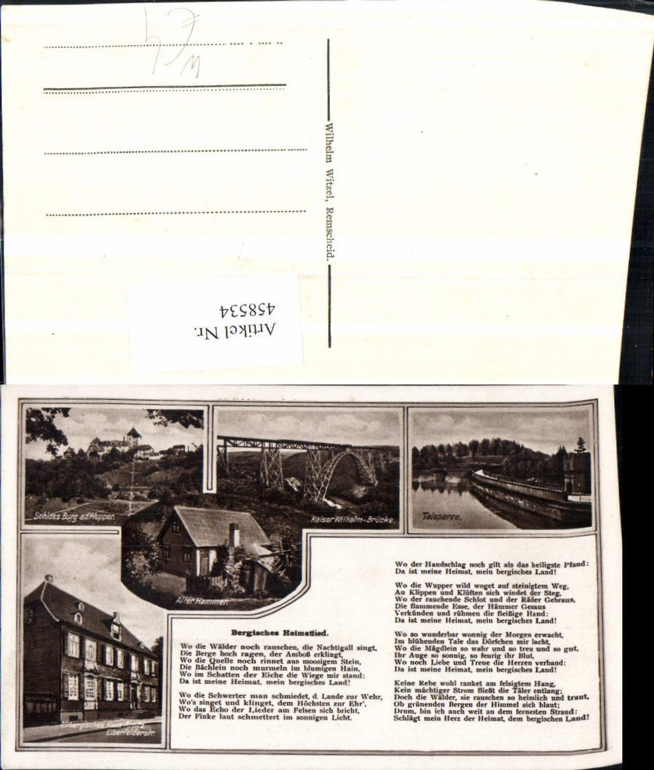 458534,Liedkarte Remscheid Talsperre Haus Brücke Schloss Burg Mehrbildkarte