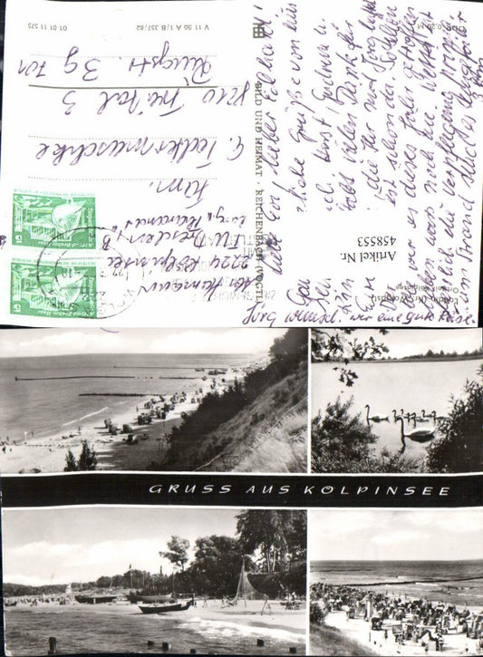 458553,Kölpinsee Strandleben Strand Schwäne Mehrbildkarte pub VEB