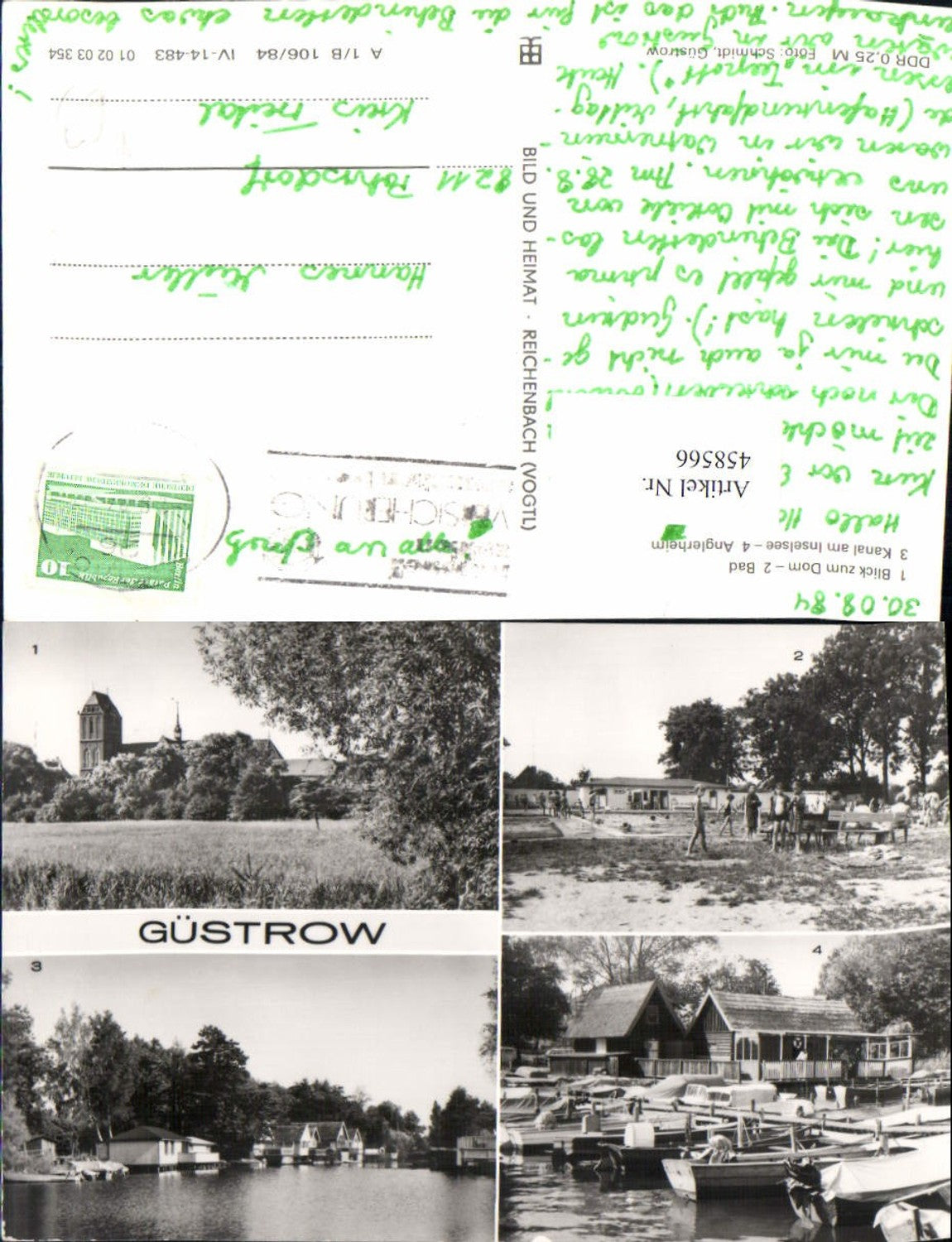 458566,Güstrow Dom Bad Kanal Anglerheim Mehrbildkarte pub VEB