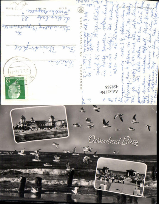 458568,Ostseebad Binz Strand Möwen Pavillon Mehrbildkarte