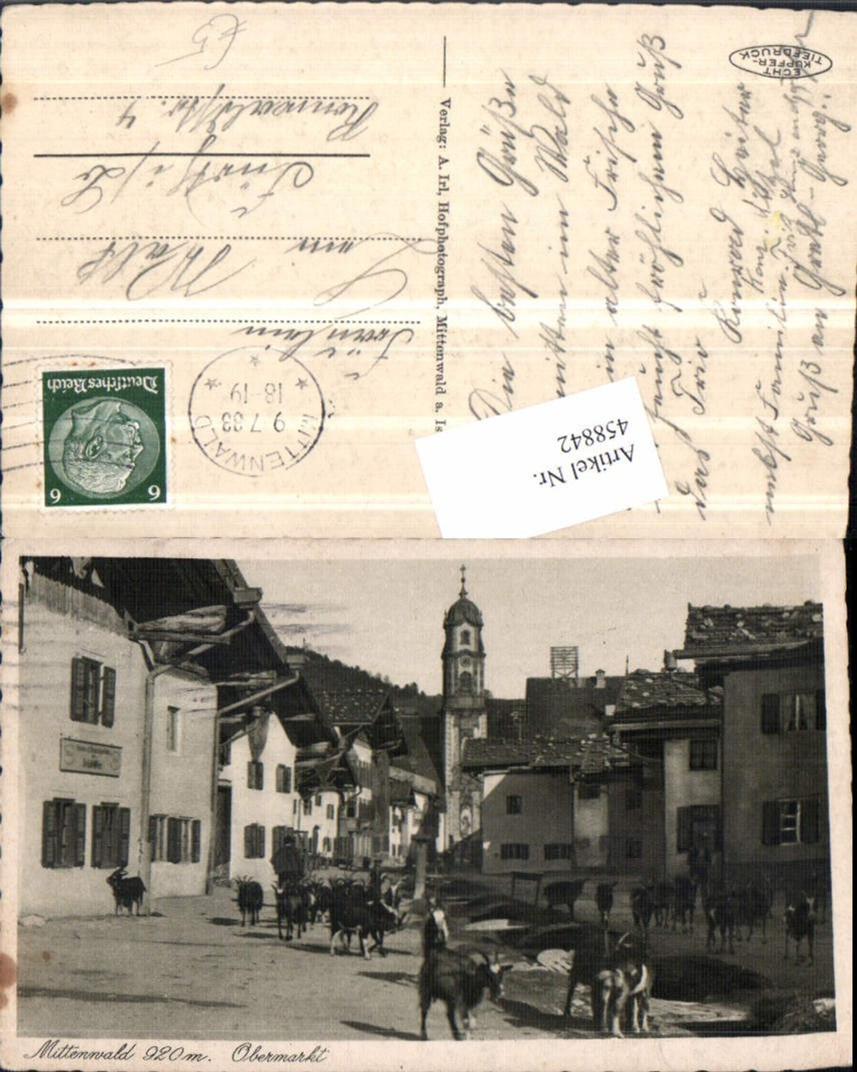 458842,Mittenwald Obermarkt Straßenansicht Ziegen