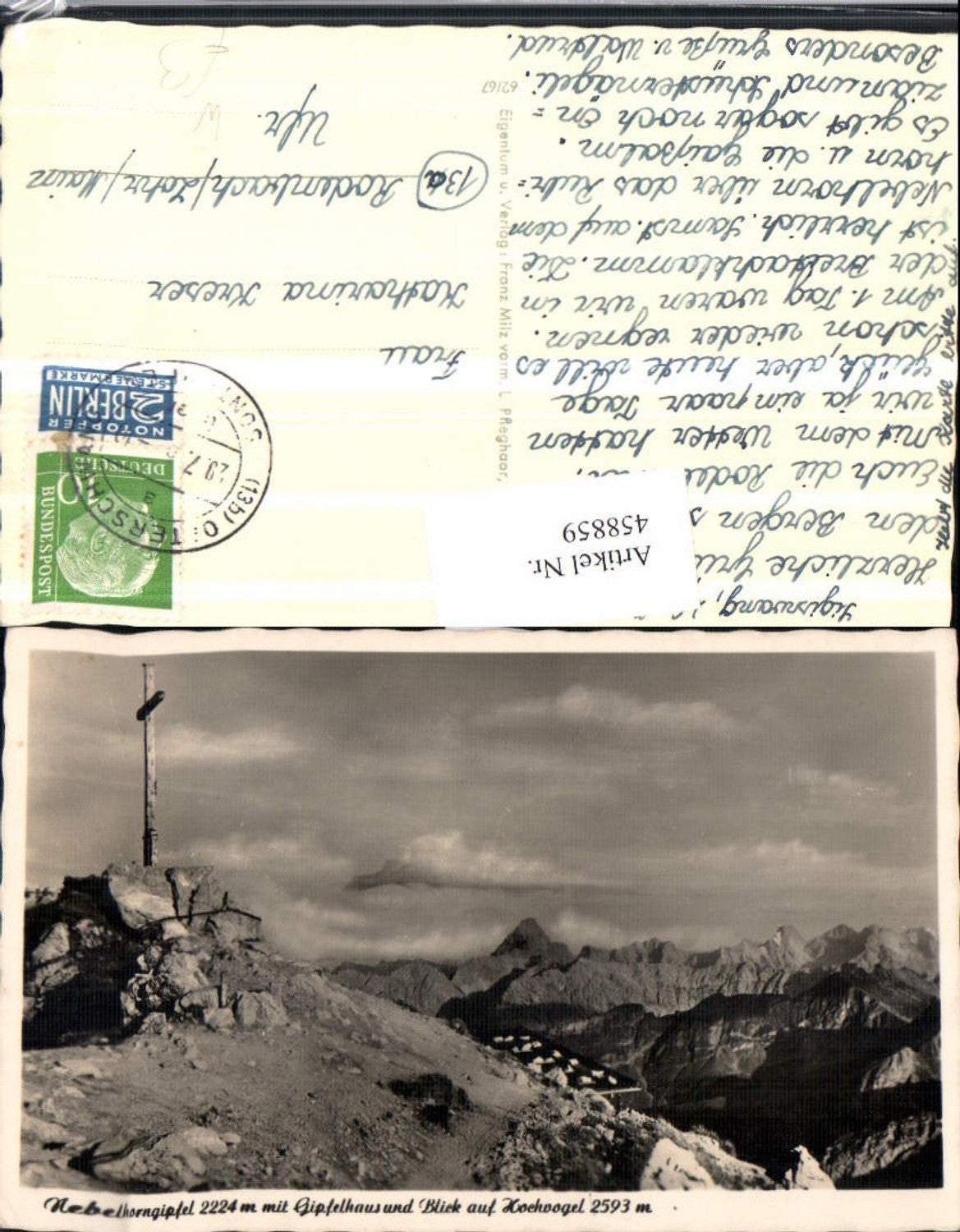 458859,Nebelhorngipfel b. Oberstdorf m. Gipfelhaus Kreuz Bergkulisse