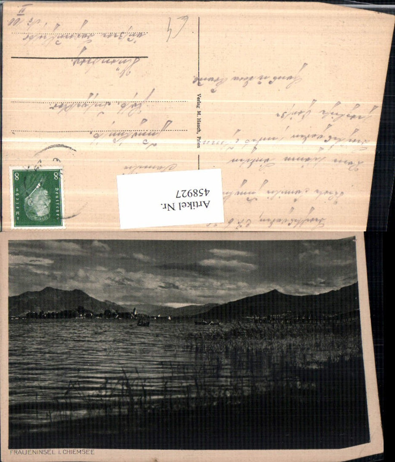 458927,Fraueninsel im Chiemsee Teilansicht Bergkulisse