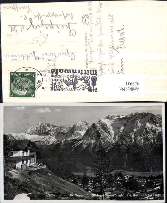 458931,Mittenwald Blick auf Kranzberghaus m. Karwendel Bergkulisse