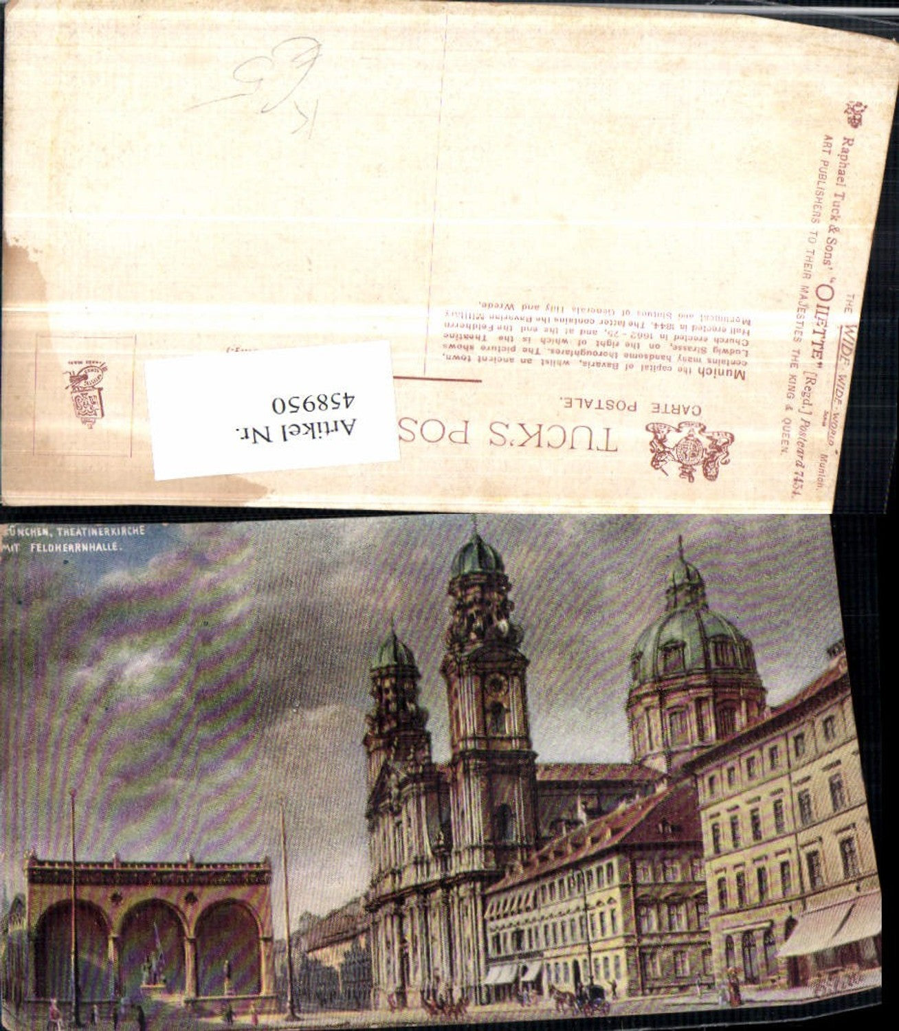 458950,Künstler AK München Theatinerkirche Feldherrnhalle pub Tuck 7454