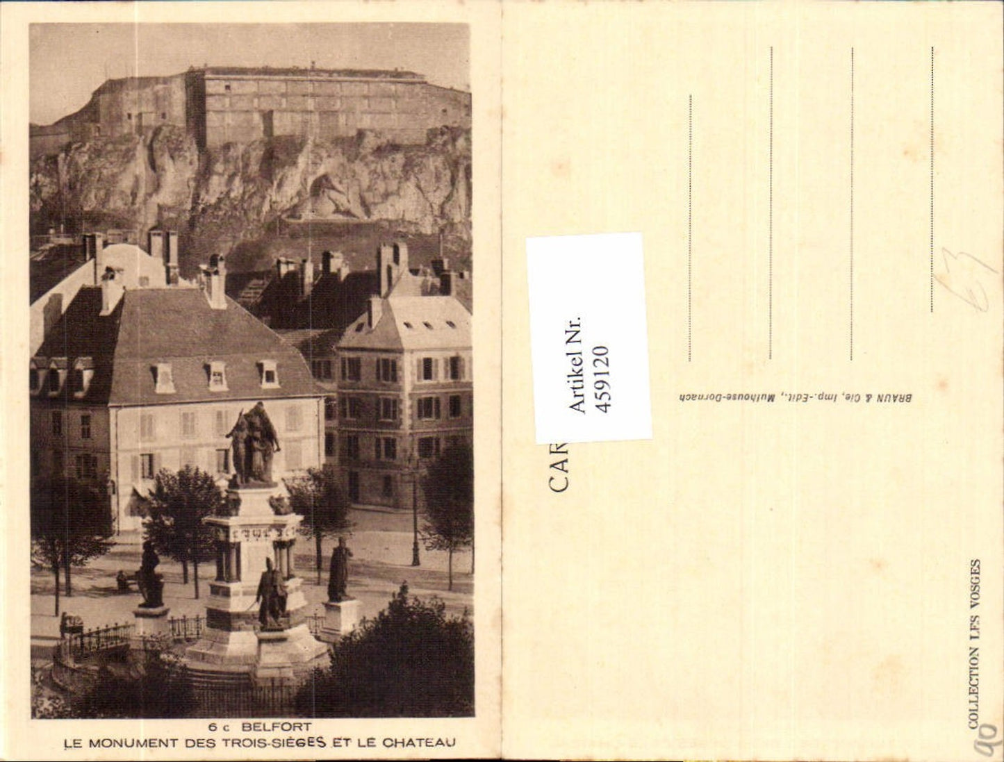459120,Franche-Comte Territoire-de-Belfort Belfort Le Monument des Trois-Sieges et le Chateau
