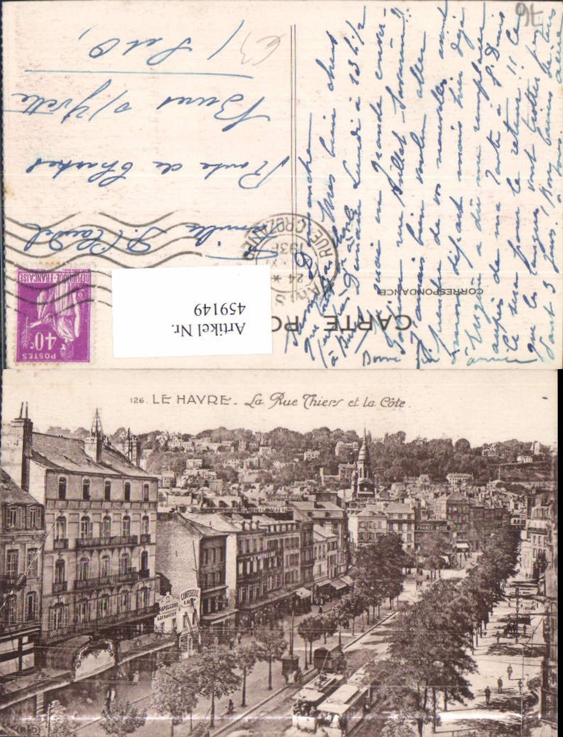 459149,Haute-Normandie Seine-Maritime Le Havre La Rue Thiers et la cote Straßenbahn