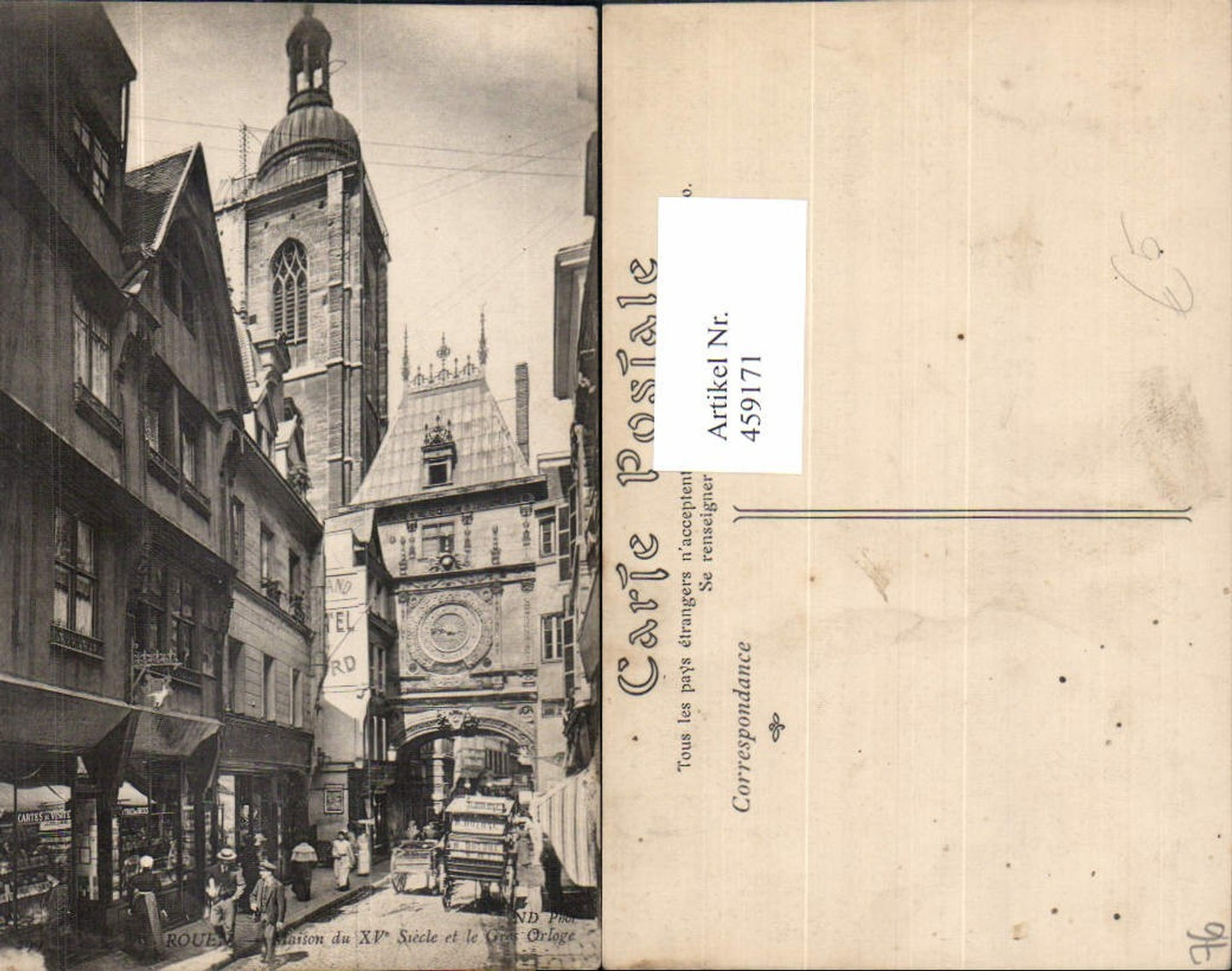 459171,Haute-Normandie Seine-Maritime Roeun Maison du XIV Siecle et le Gros Orloge Uhr
