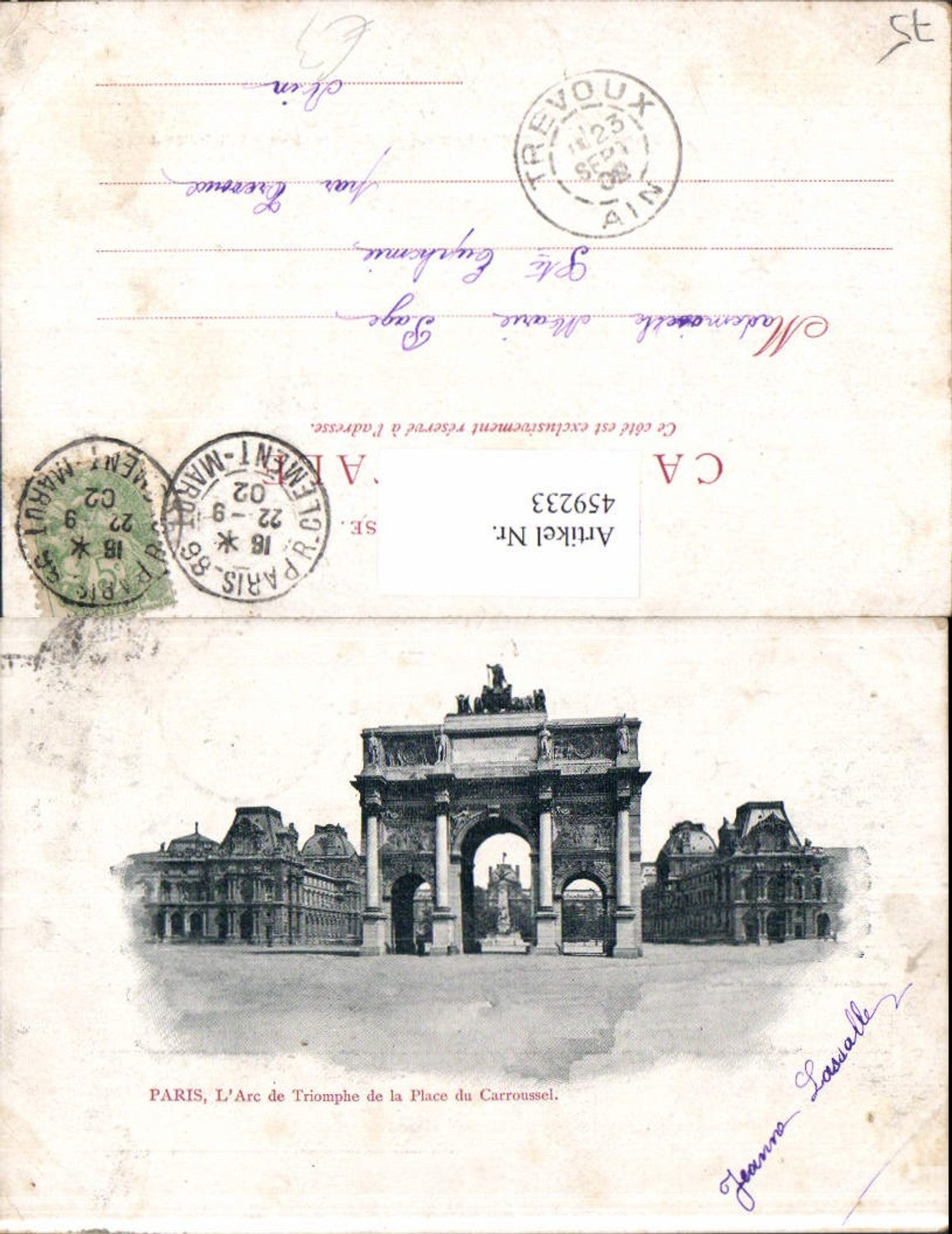 459233,Ile-de France Paris L Arc de Triomphe de la Place du Carroussel Triumphbogen