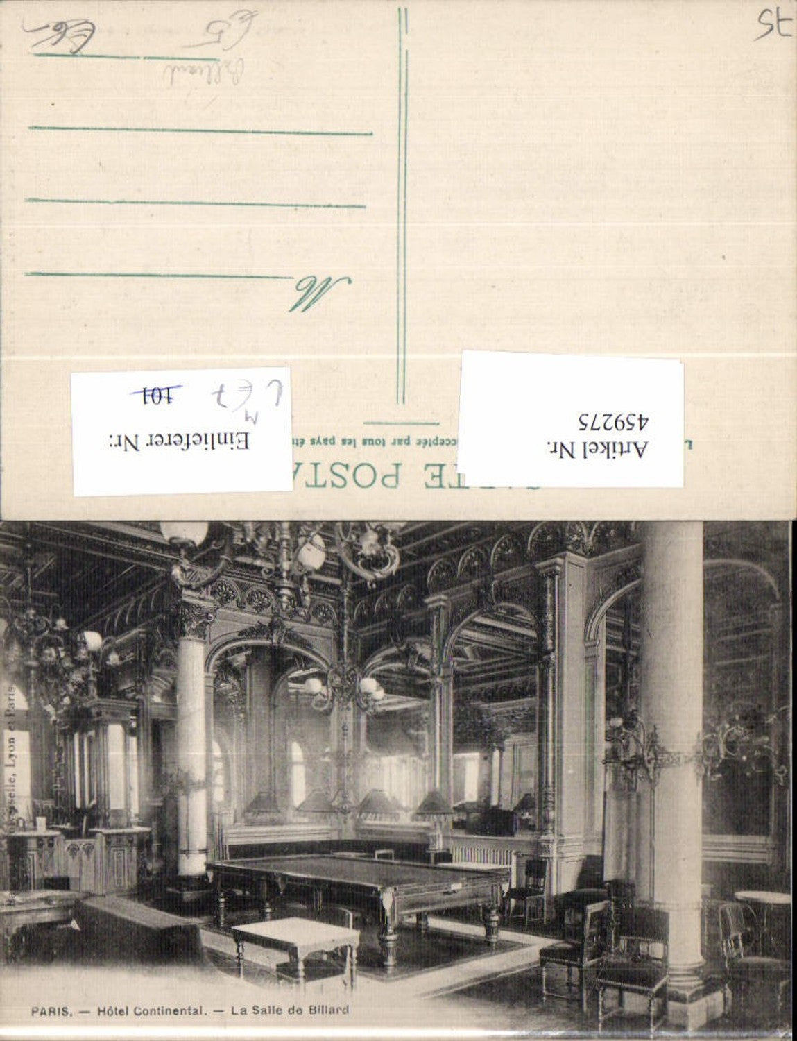 459275,Ile-de France Paris Hotel Continental La Salle de Billard Billardtisch