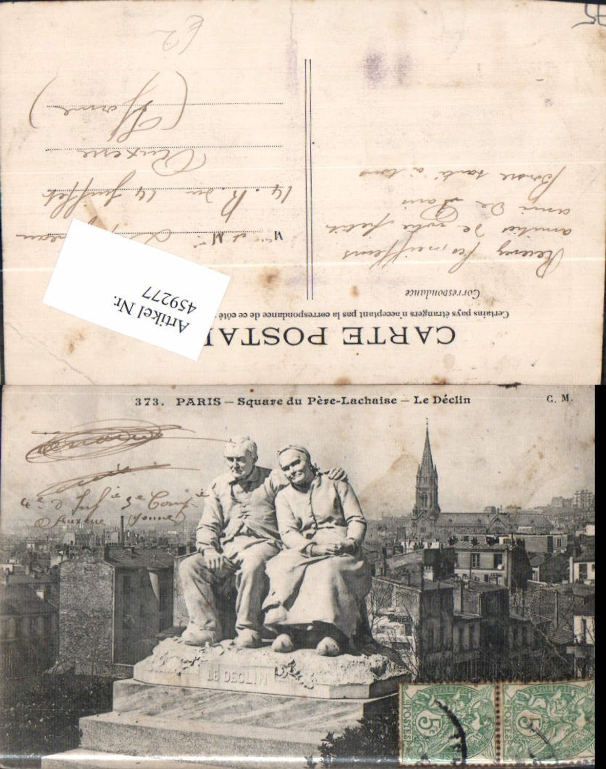 459277,Ile-de France Paris Square du Pere Lachaise Le Declin Statue