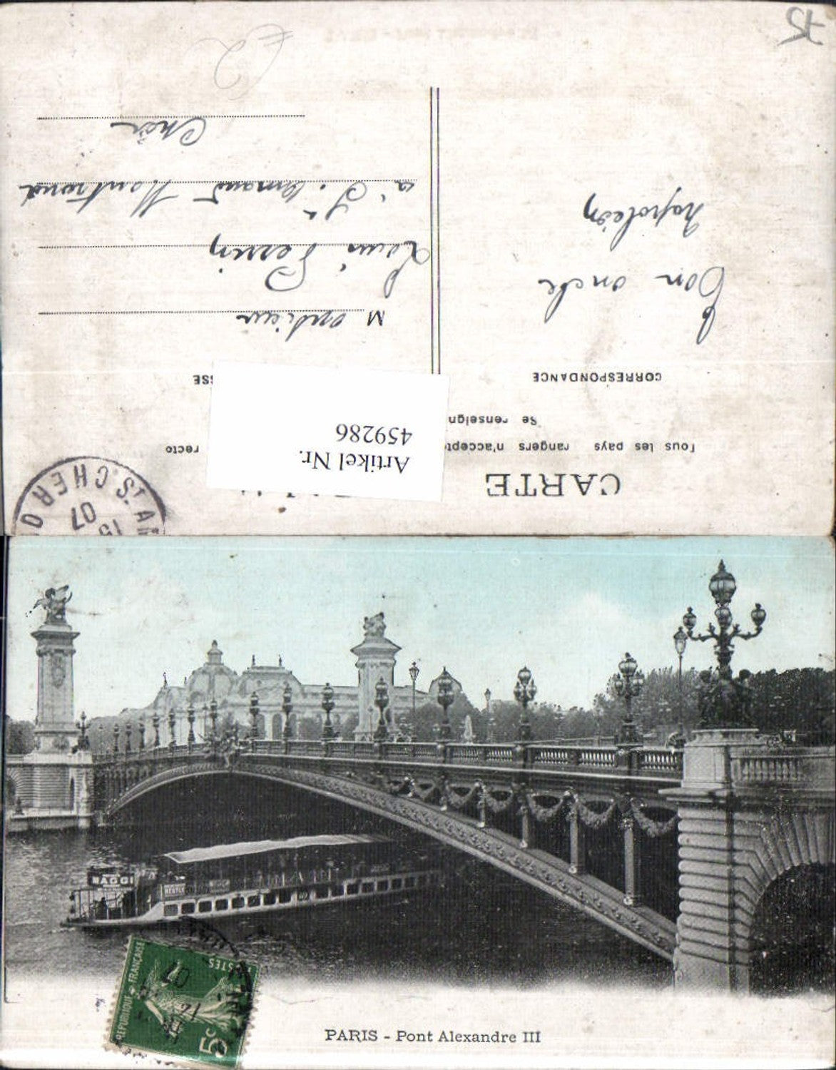 459286,Ile-de France Paris Pont Alexandre III Brücke Schiff
