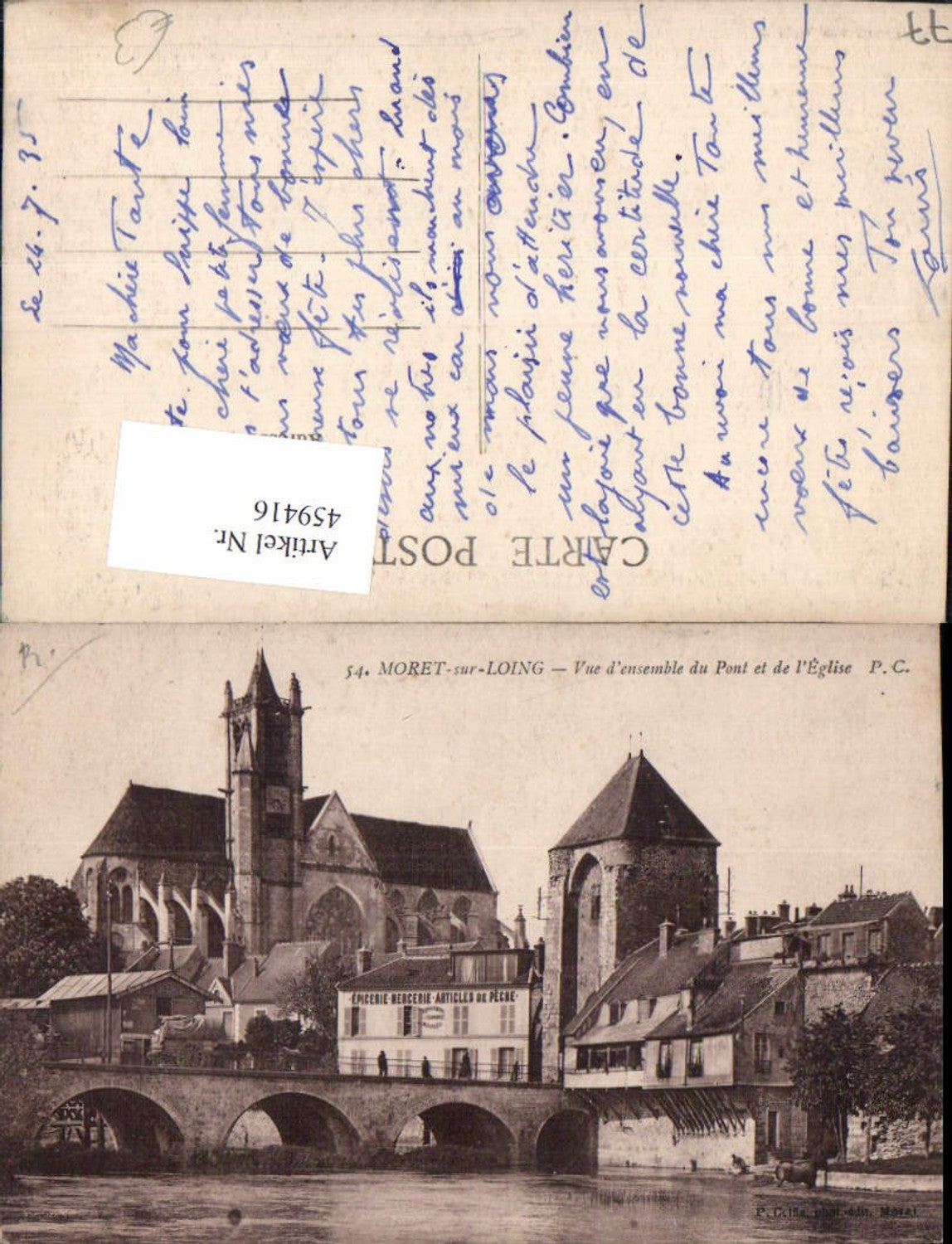 459416,Ile-de-France Seine-et-Marne Moret-sur-Loing Vue d emsemble du Pont et de l Eglise Schloss